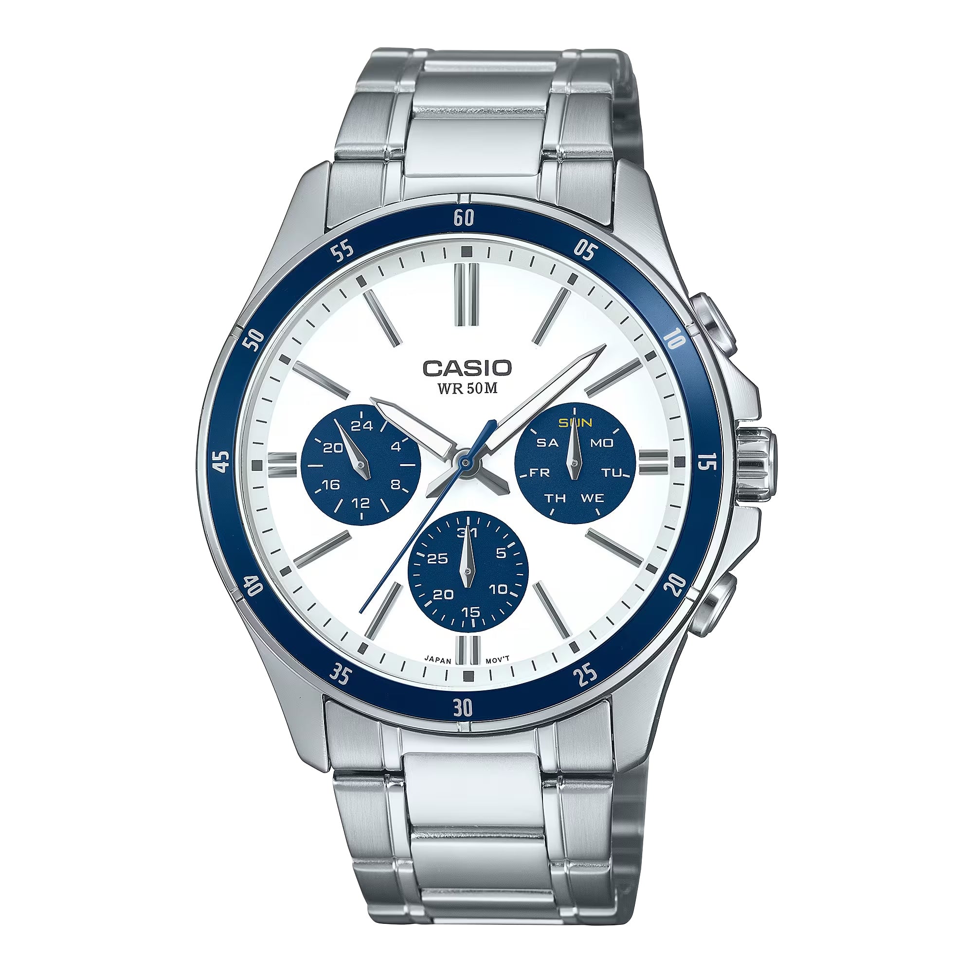 Casio Men White Blue Multi-Function Steel Watch - MTP-1374D-7A2VDF