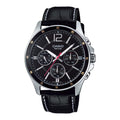 Casio Men Chronograph Black Dial Watch with Black Leather Band - MTP-1374L-1AV
