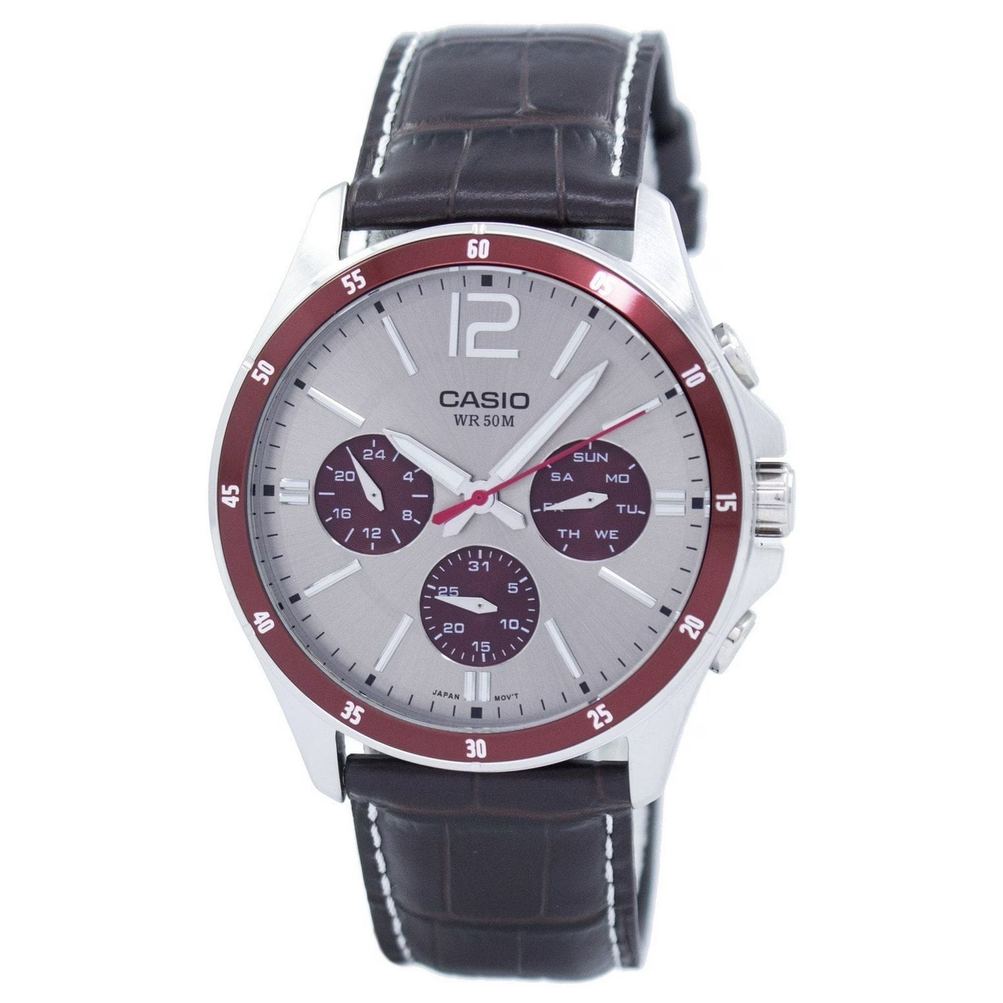 Casio Men Analog Watch with Leather Strap and Multi Function Dial - MTP-1374L-7A1VDF