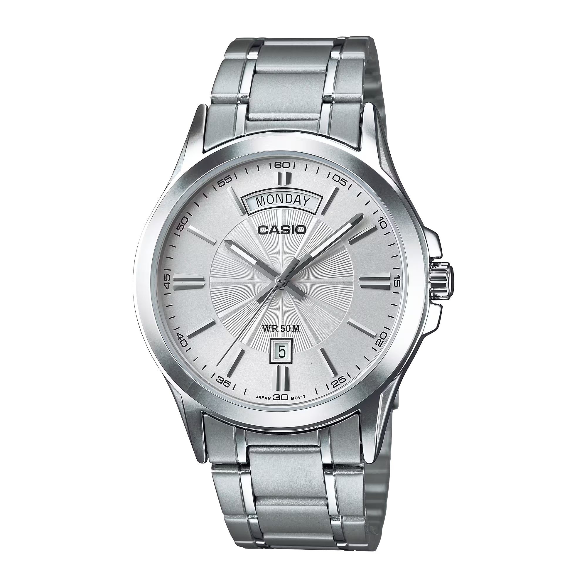 Casio Men Silver Dial Analog Watch with Stainless Steel Bracelet - MTP-1381D-7AVDF