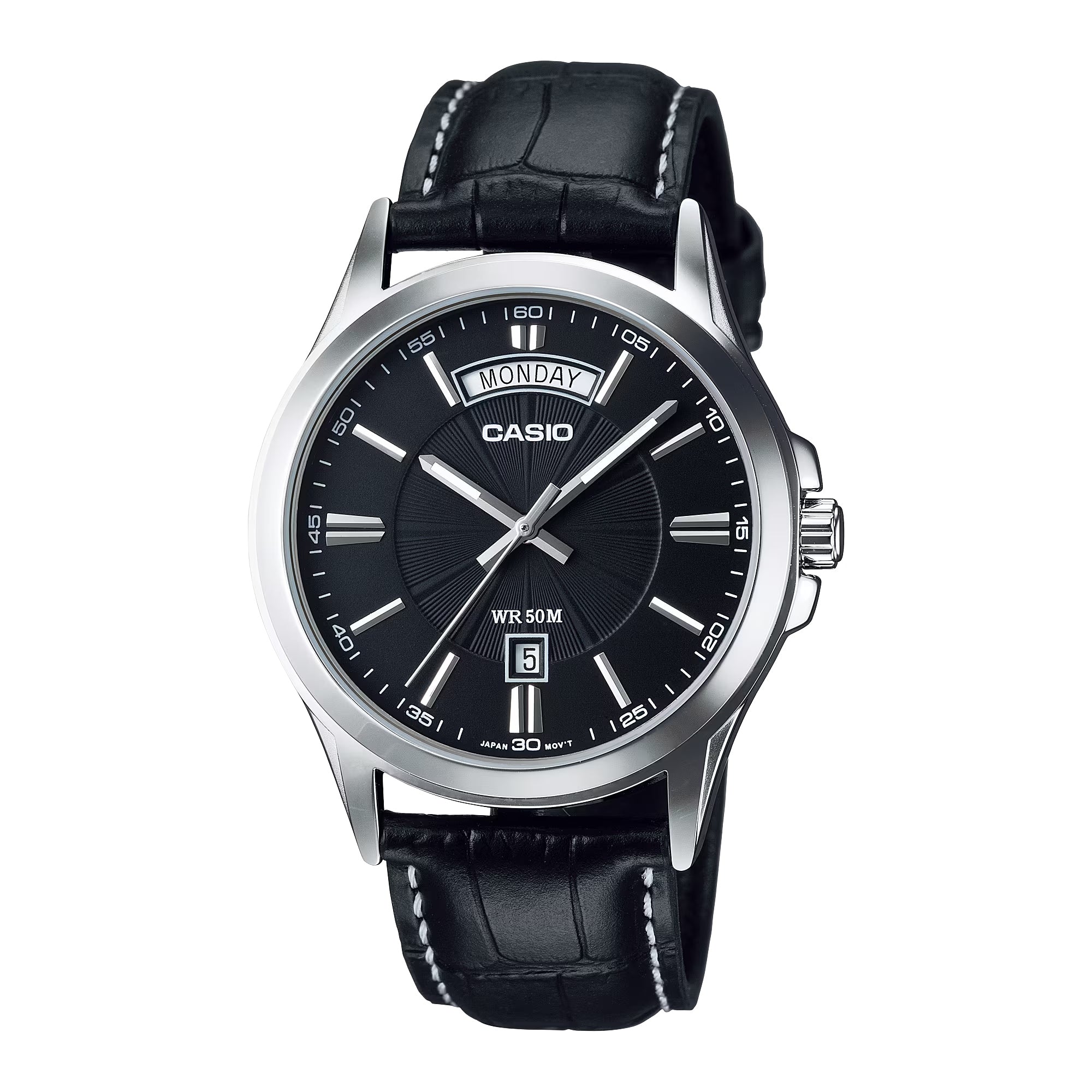 Casio Men Black Dial Analog Watch with Black Leather Strap - MTP-1381L-1AVDF