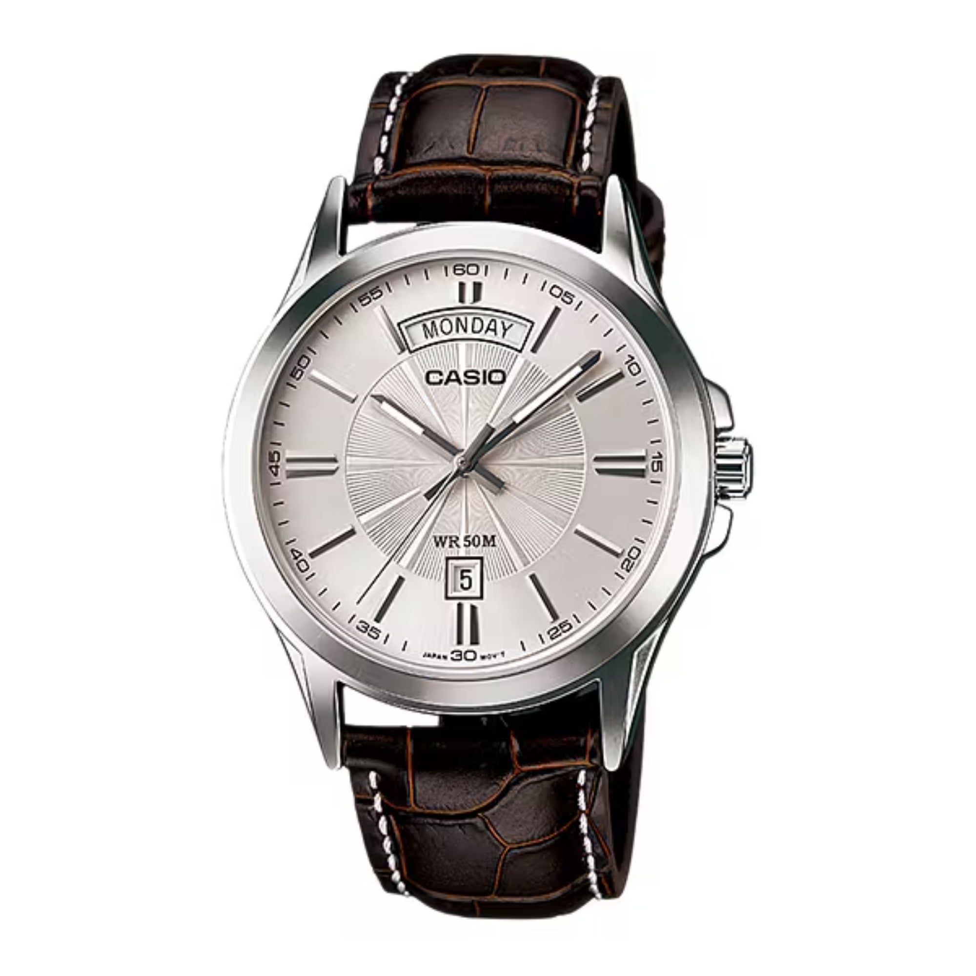 Casio Men Analog Watch with Leather Strap and Day Date Display - MTP-1381L-7AVDF