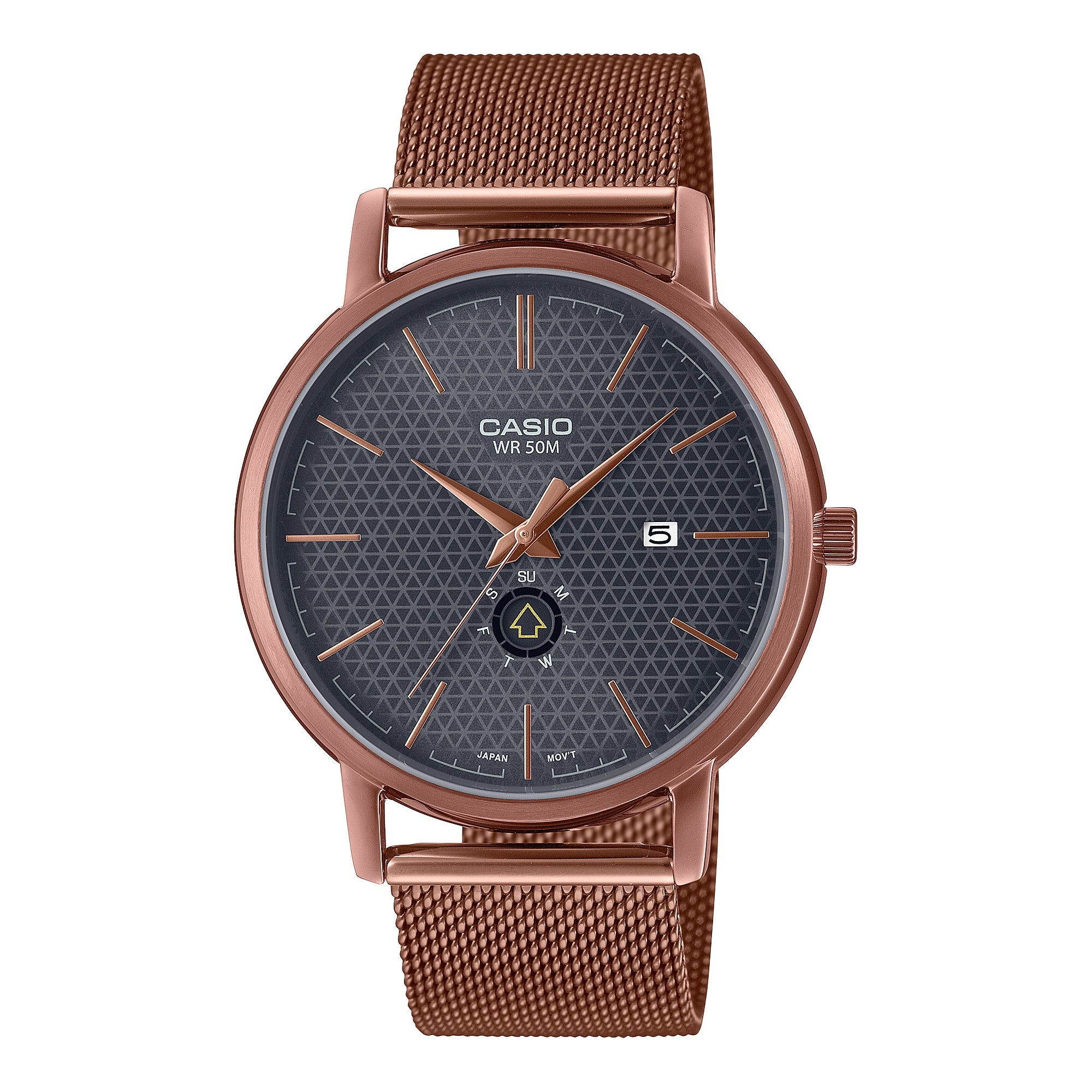 Casio Men Rose Gold Gray Dial Stainless Steel Mesh Bracelet Watch - MTP-B125MR-8AVDF