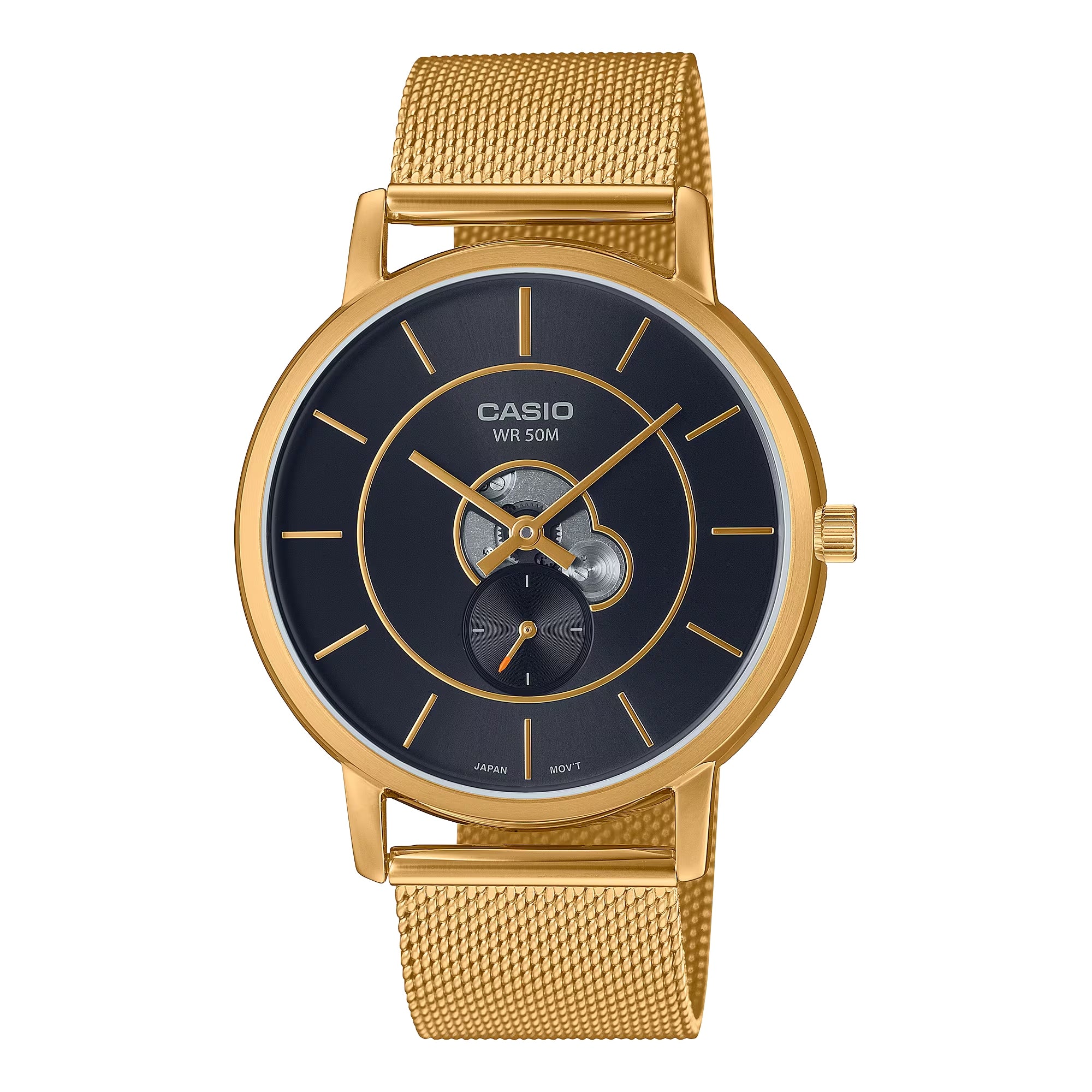 Casio Men Gold Mesh Bracelet Watch with Black Dial - MTP-B130MG-1AVDF