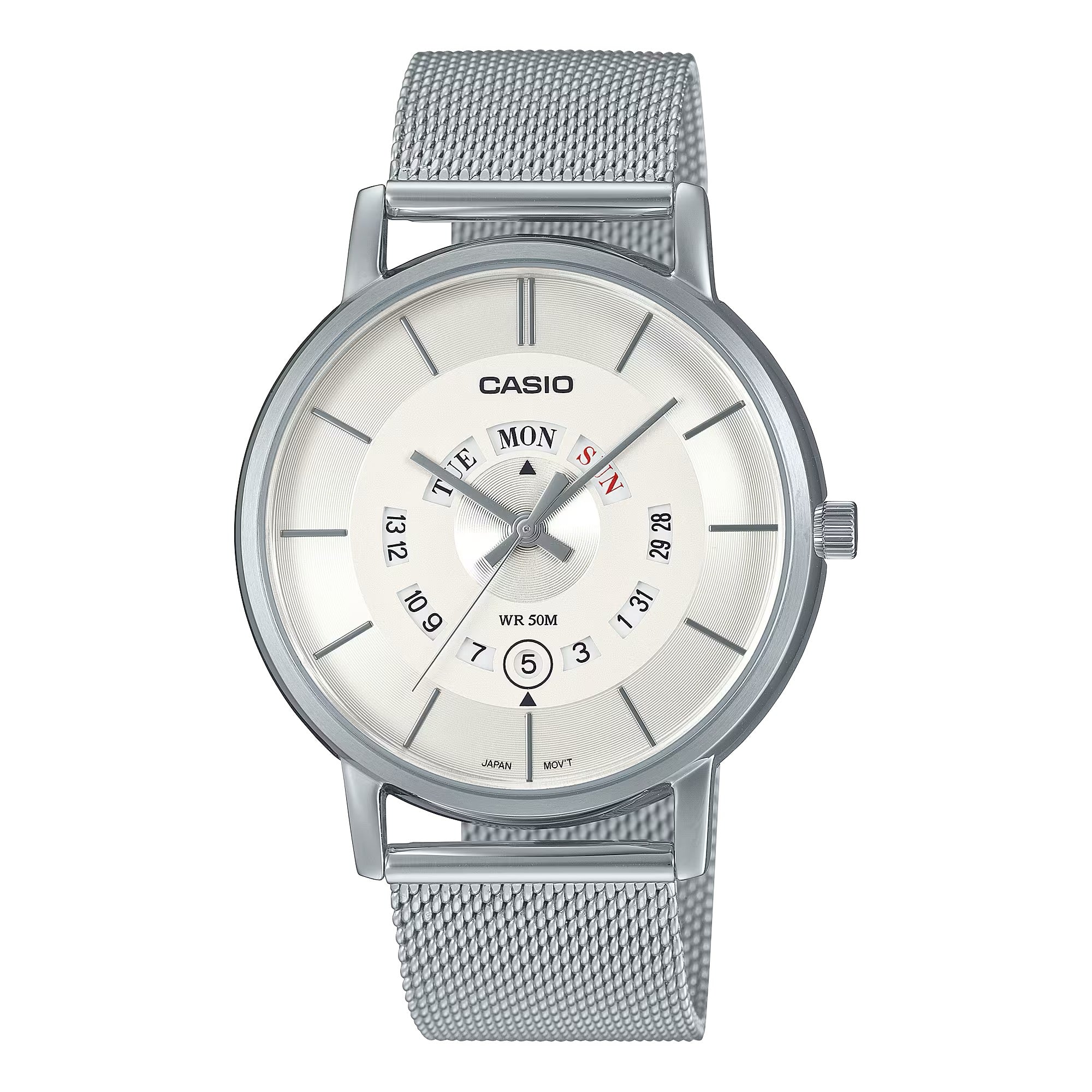 Casio Men Silver Dial Mesh Bracelet Watch - MTP-B135M-7AVDF