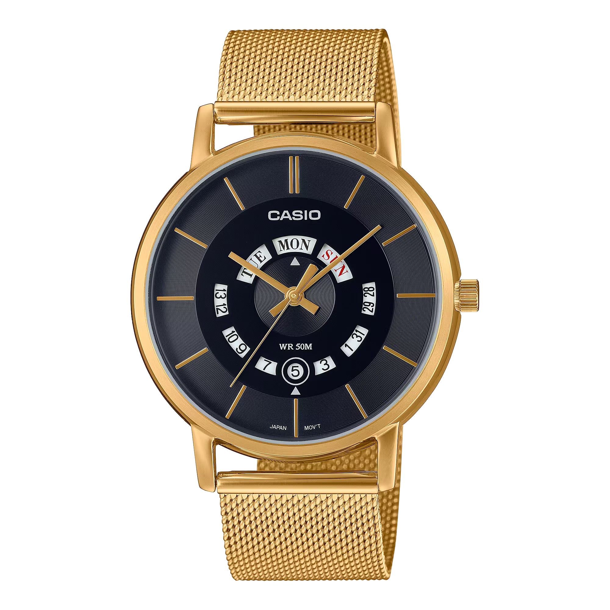 Casio Men Gold Mesh Band Watch with Black Dial - MTP-B135MG-1AVDF