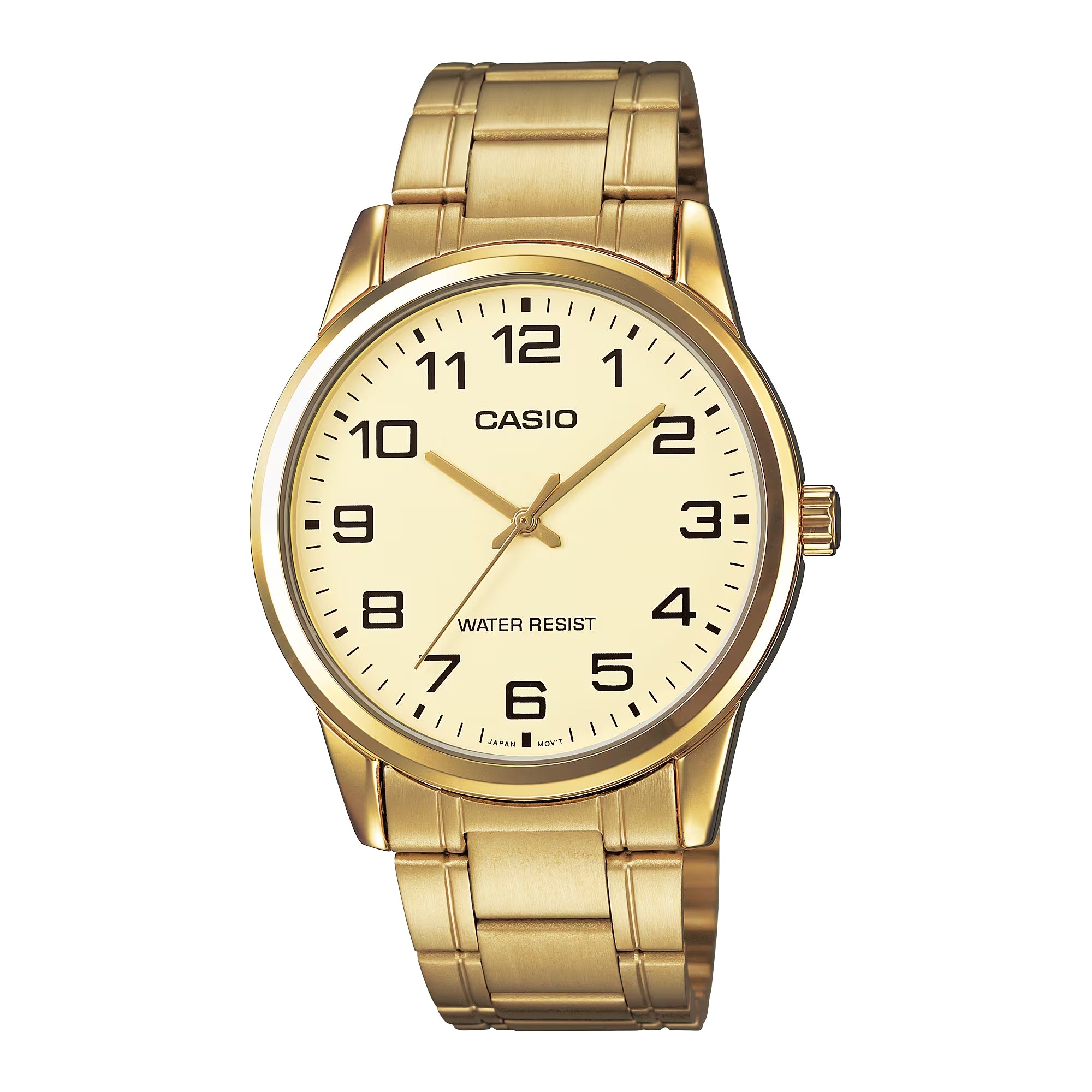 Casio Men Champagne Dial Analog Watch with Gold Tone Bracelet - MTP-V001G-9B