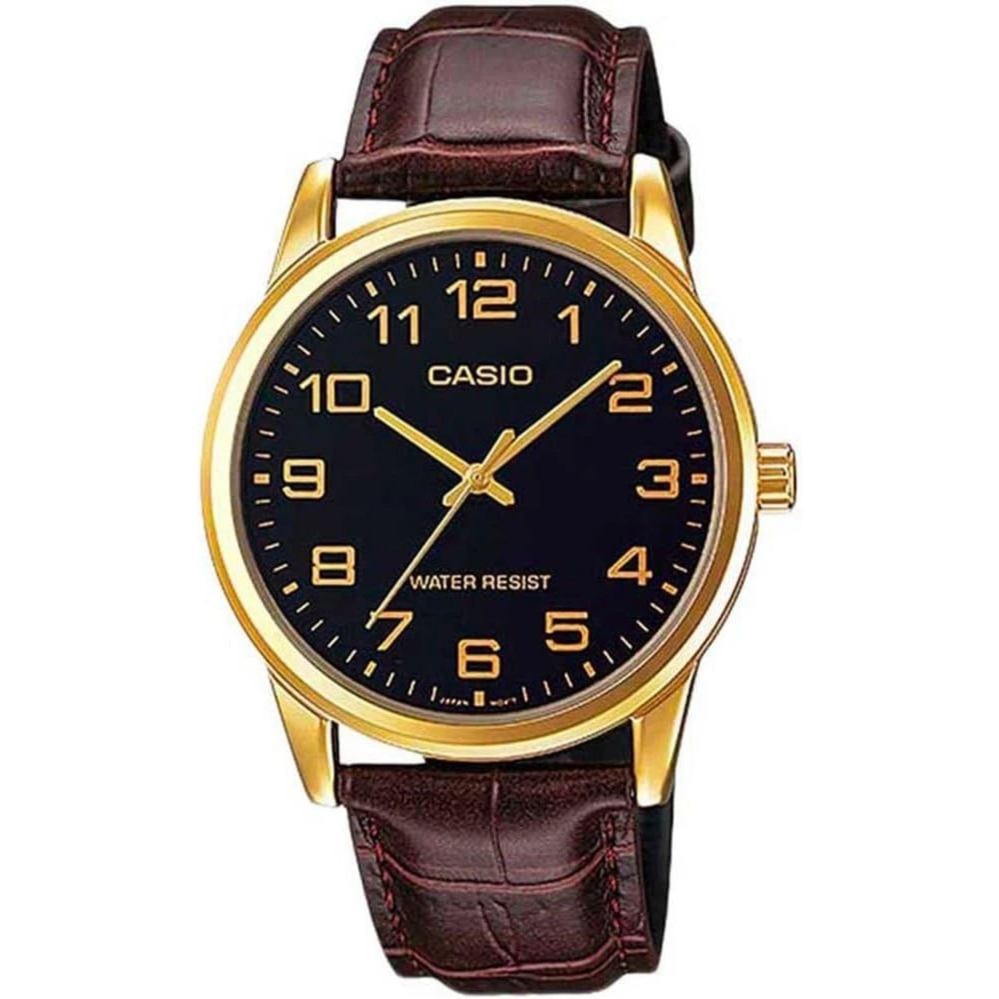 Casio Men Black Dial Analog Watch with Brown Leather Strap - MTP-V001GL-1B