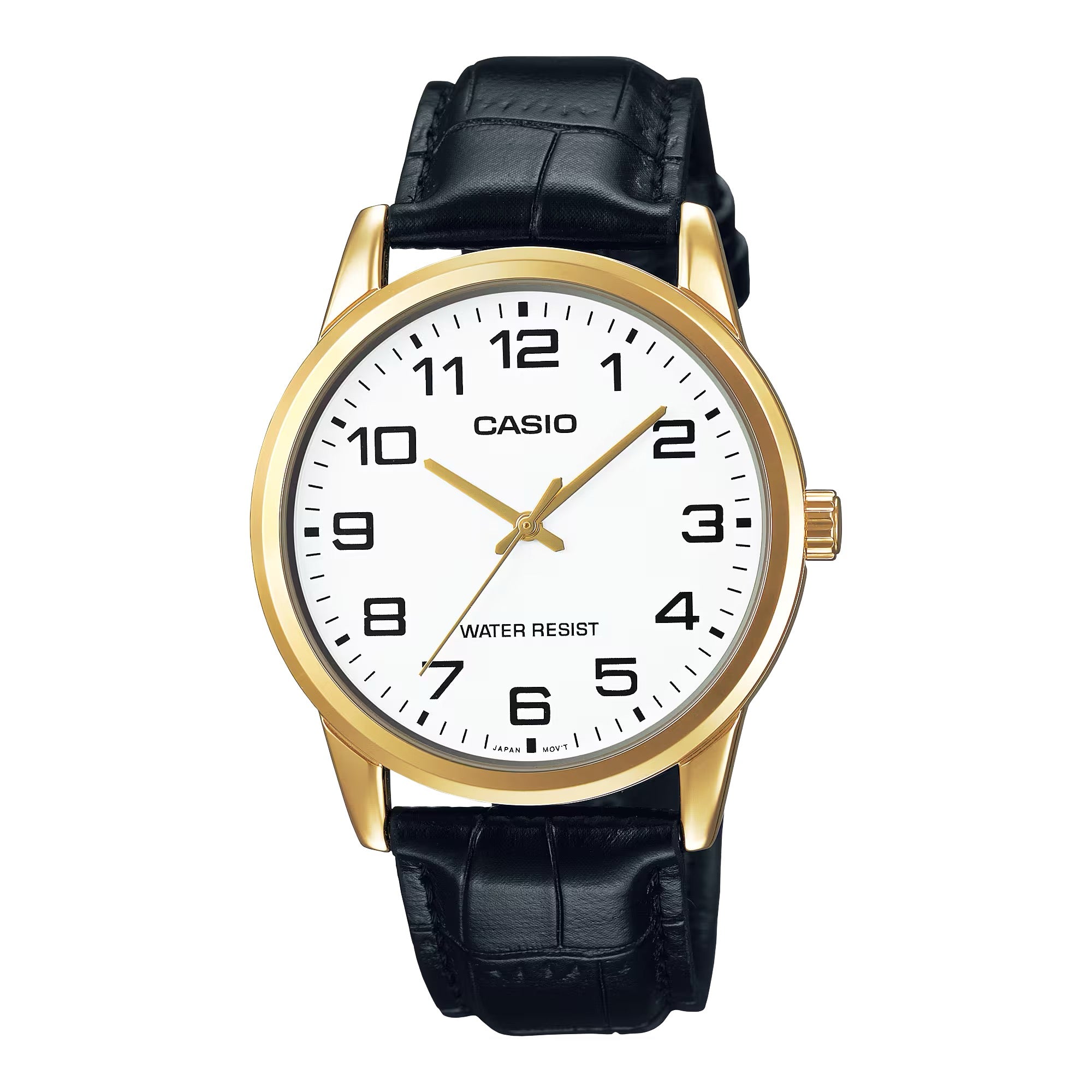 Casio Men Black Leather Watch with White Dial - MTP-V001GL-7B