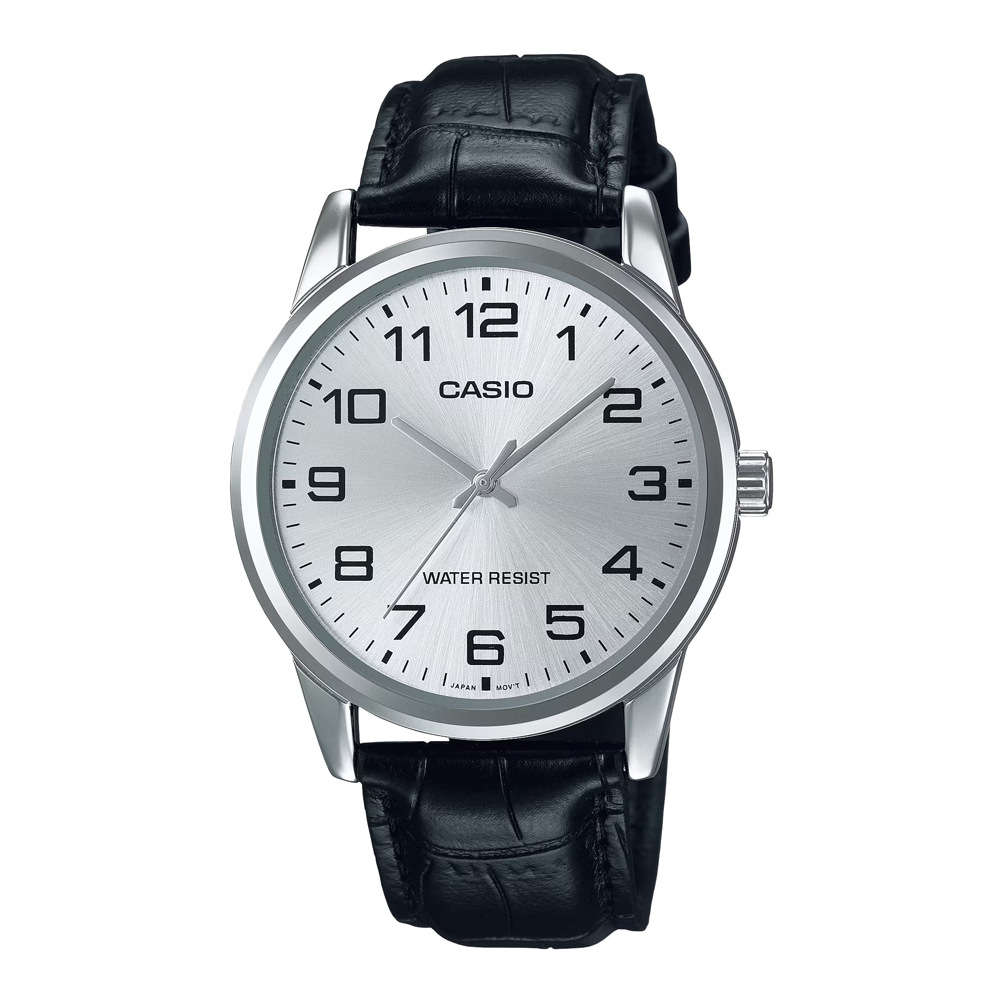 Casio Men Silver Dial Analog Watch with Black Leather Strap - MTP-V001L-7BUDF