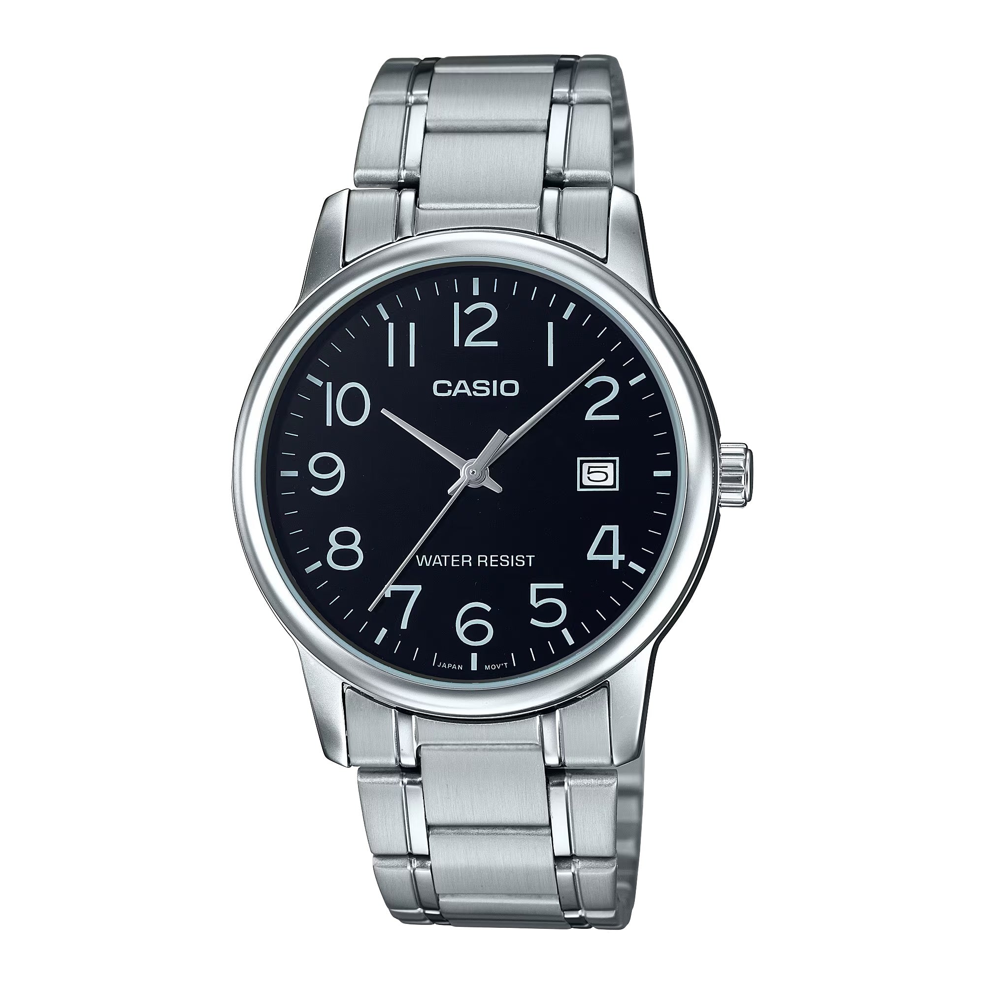 Casio Men Black Dial Analog Watch with Silver Stainless Steel Band - MTP-V002D-1B