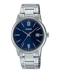 Casio Men Silver Stainless Steel Watch with Blue Dial - MTP-V002D-2B3