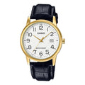 Casio Men White Dial Gold-Tone Leather Analog Watch - MTP-V002GL-7B2UDF