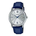 Casio Men Silver Dial Analog Watch with Blue Leather Strap - MTP-V002L-2B3UDF