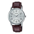 Casio Men Brown Leather Watch with Silver Dial - MTP-V002L-7B2UDF