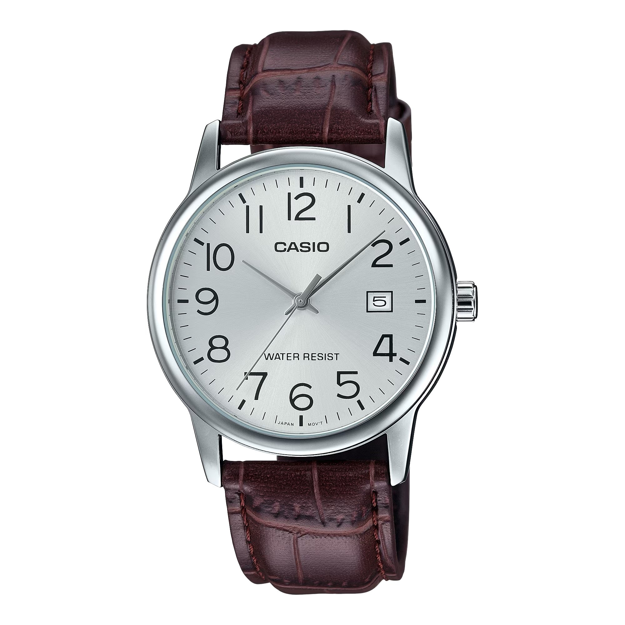 Casio Men Brown Leather Watch with Silver Dial - MTP-V002L-7B2UDF