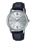 Casio Men Silver Dial Black Leather Strap Watch - MTP-V002L-7B3UDF