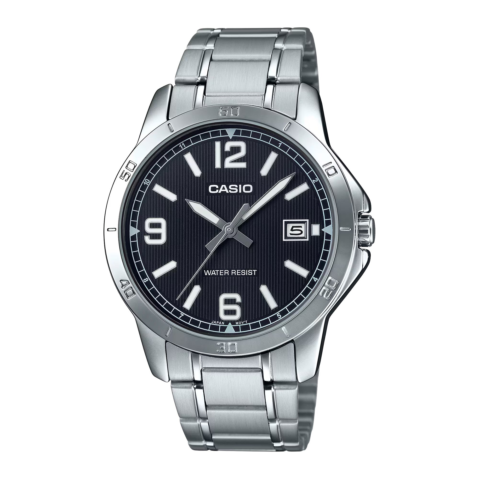 Casio Men Silver Stainless Steel Watch with Black Dial - MTP-V004D-1B2UDF