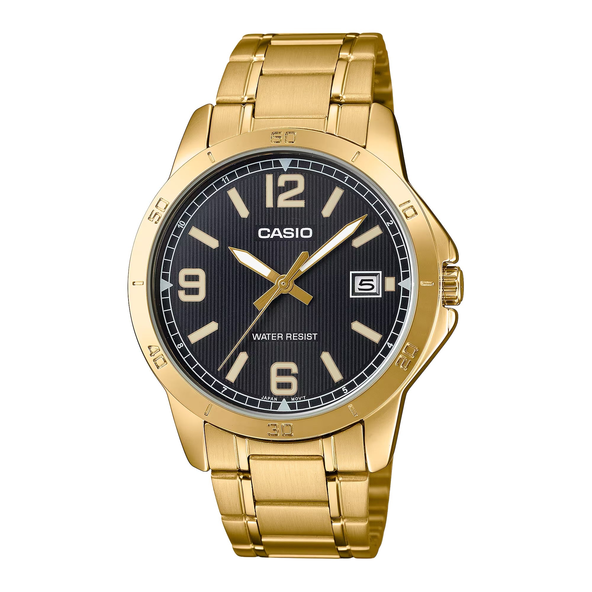 Casio Men Gold Stainless Steel Watch with Black Dial - MTP-V004G-1BUDF