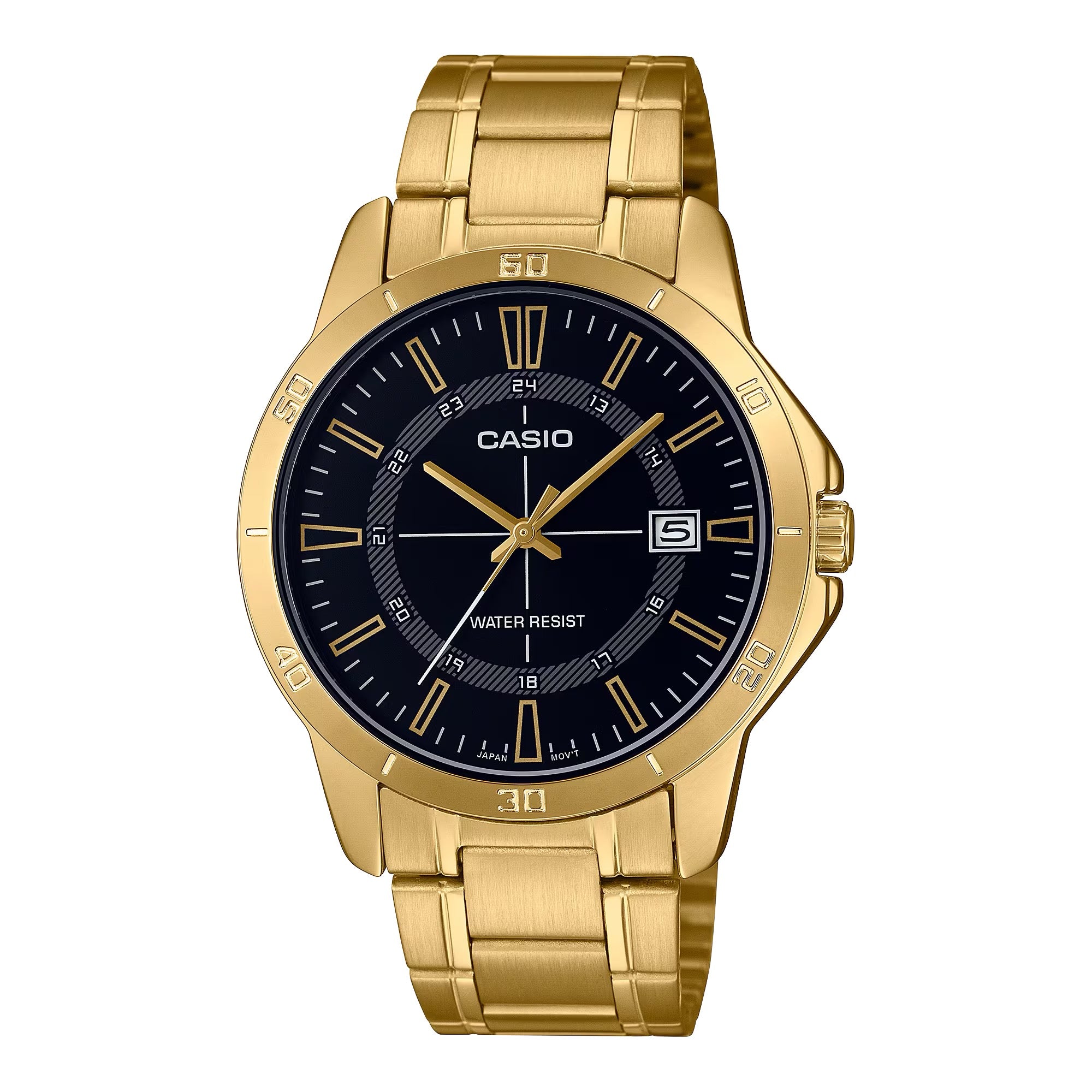 Casio Men Gold Stainless Steel Watch with Black Dial - MTP-V004G-1CUDF