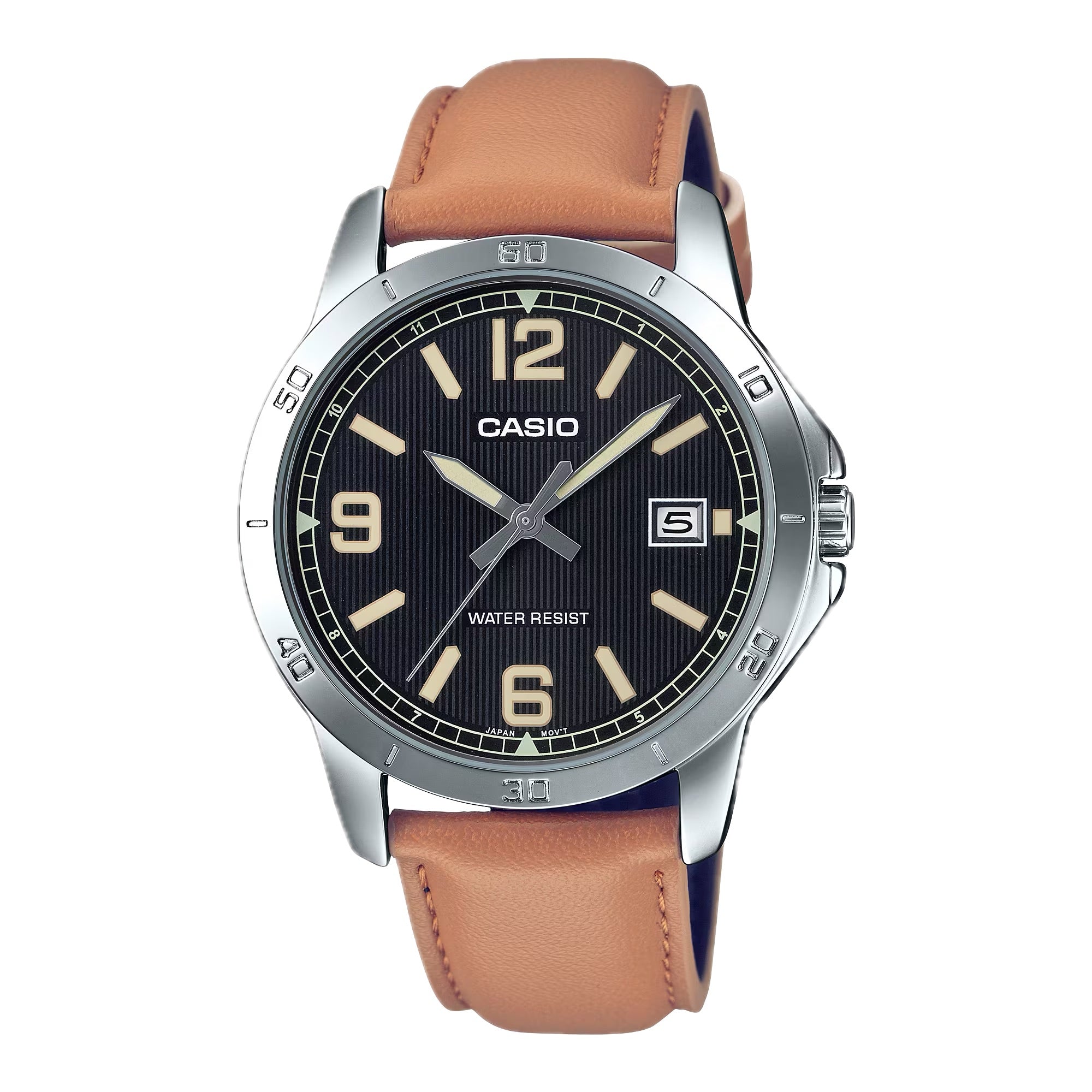 Casio Men Black Dial Brown Leather Strap Analog Watch - MTP-V004L-1B2UDF