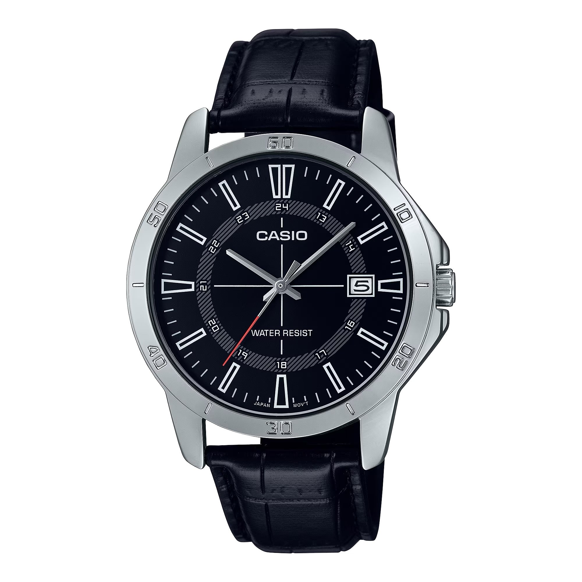 Casio Men Black Leather Watch with Black Dial - MTP-V004L-1CUDF