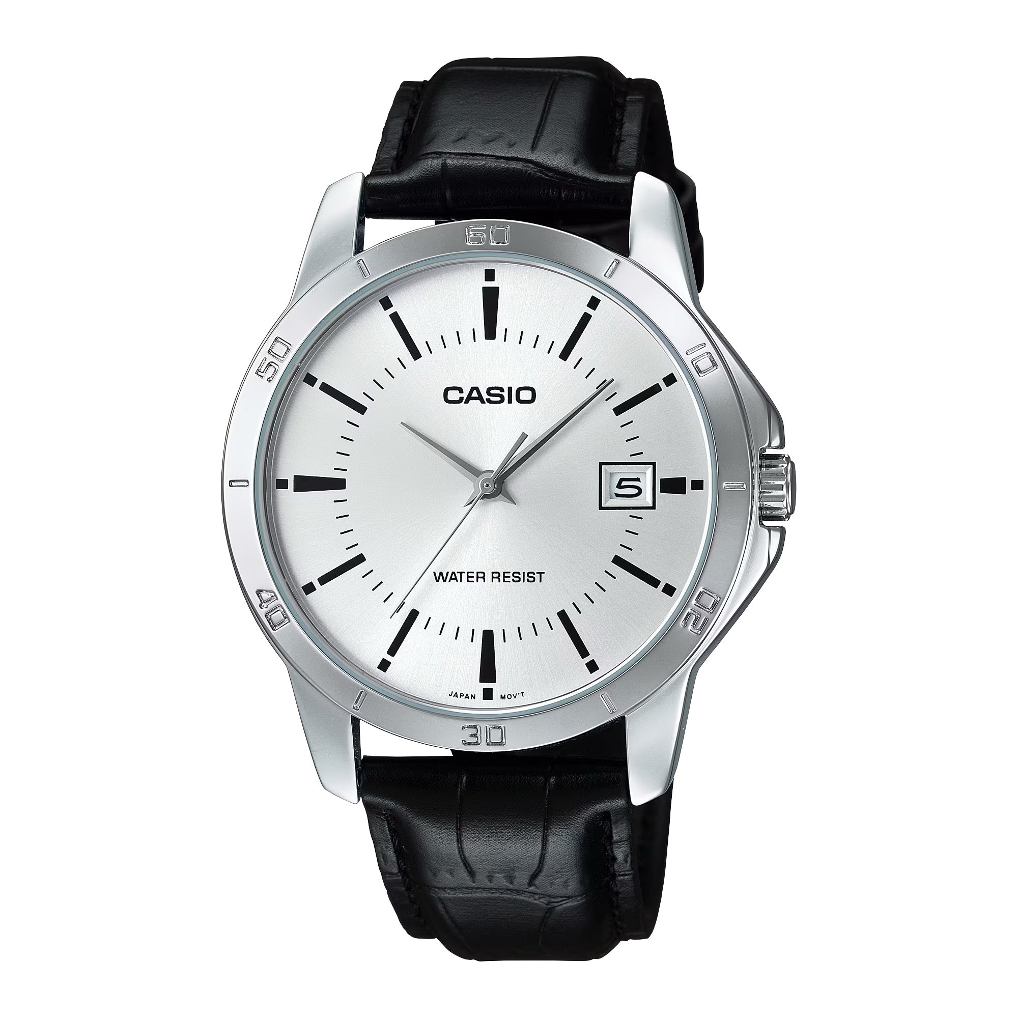 Casio Men Silver Analog Watch with Black Leather Strap Ð MTP-V004L-7A