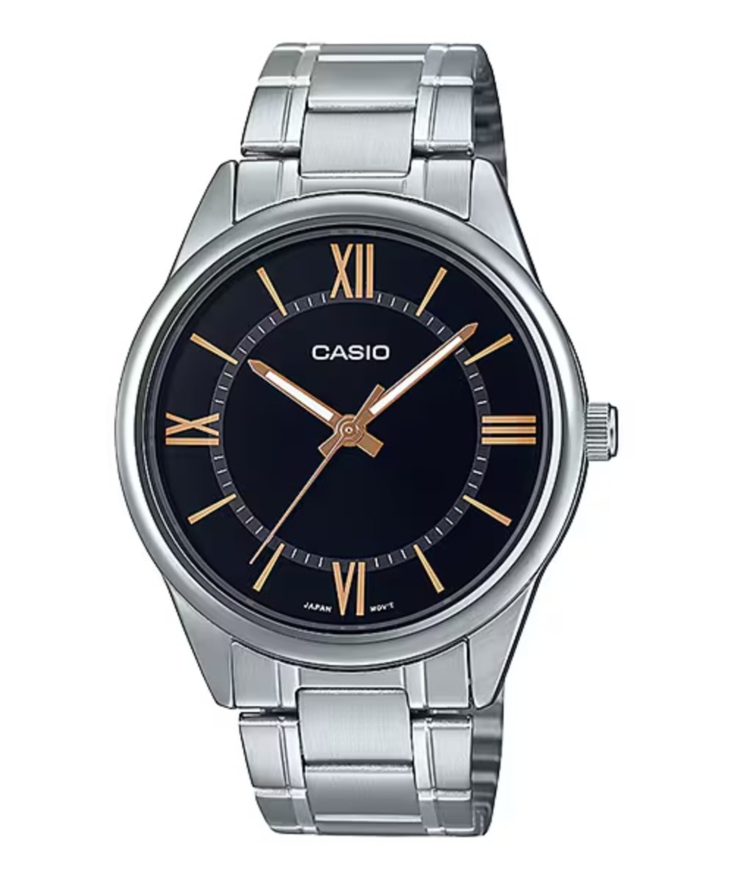Casio Men Silver Stainless Steel Watch with Black Dial - MTP-V005D-1B5UDF
