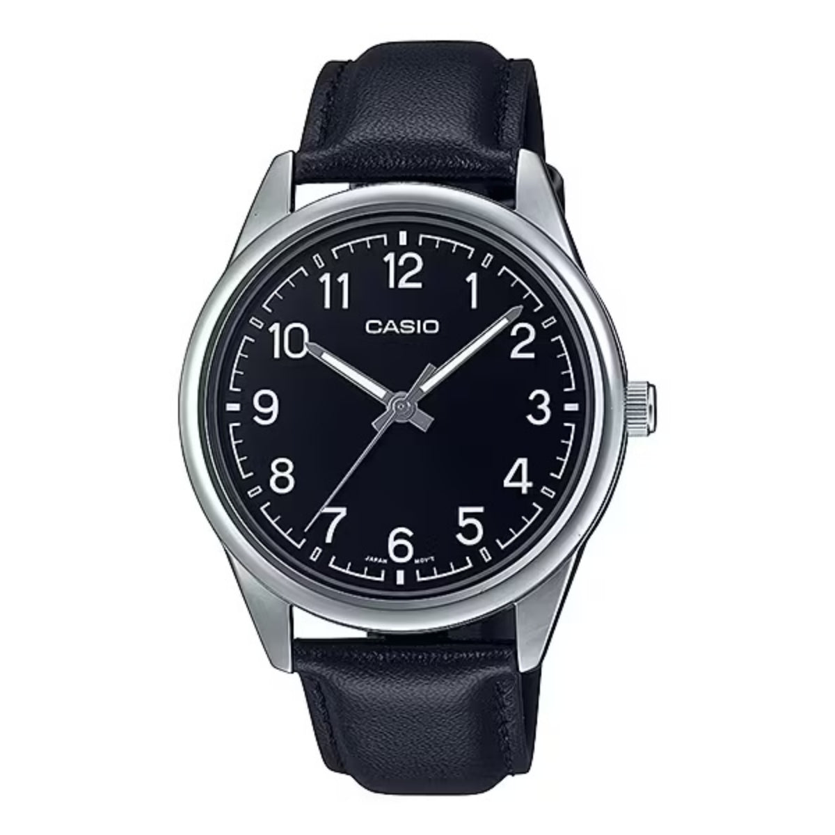 Casio Men Black Leather Watch with Black Dial - MTP-V005L-1B4UDF