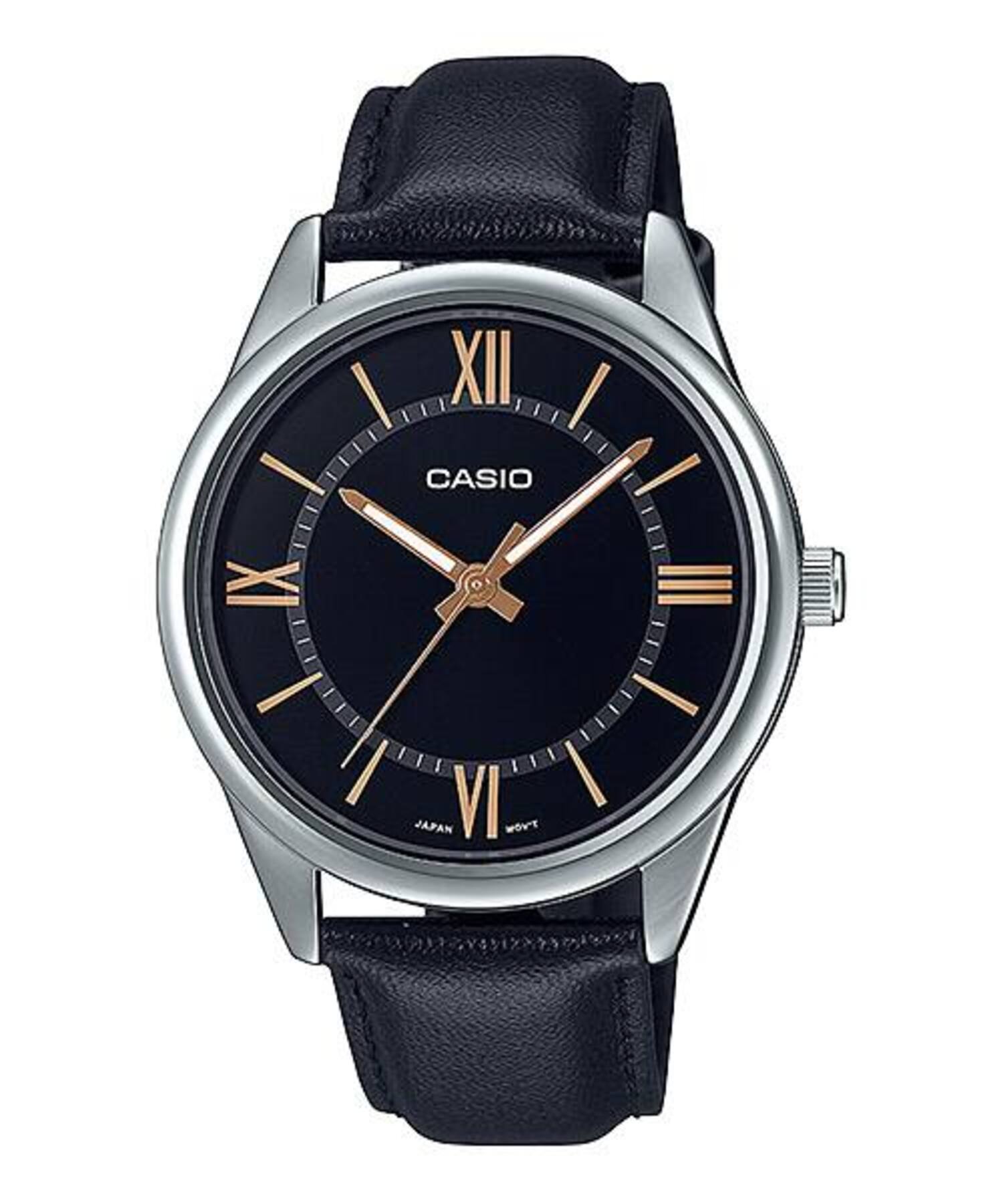 Casio Men Black Leather Watch with Black Dial - MTP-V005L-1B5UDF