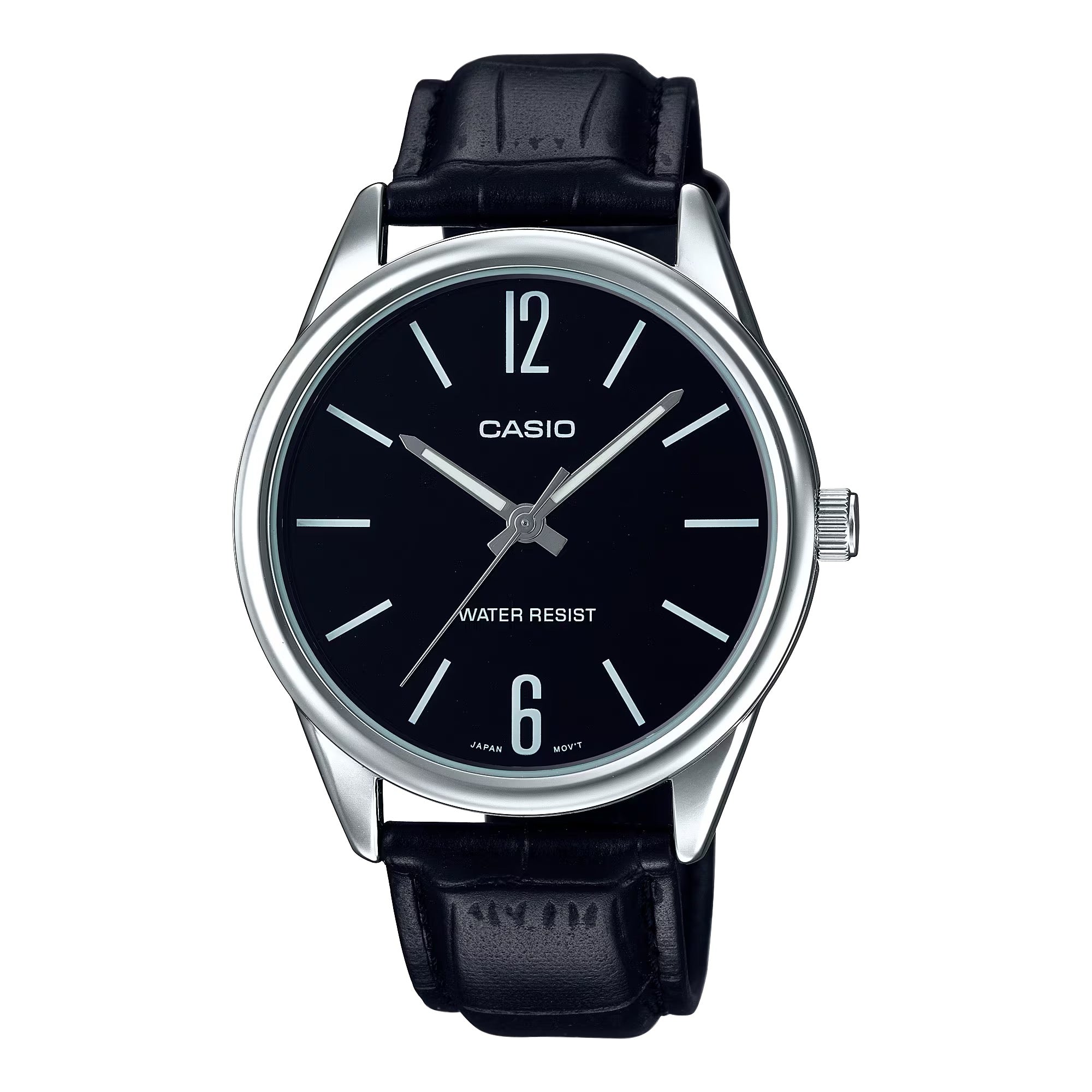 Casio Men Black Leather Watch with Black Dial - MTP-V005L-1BUDF