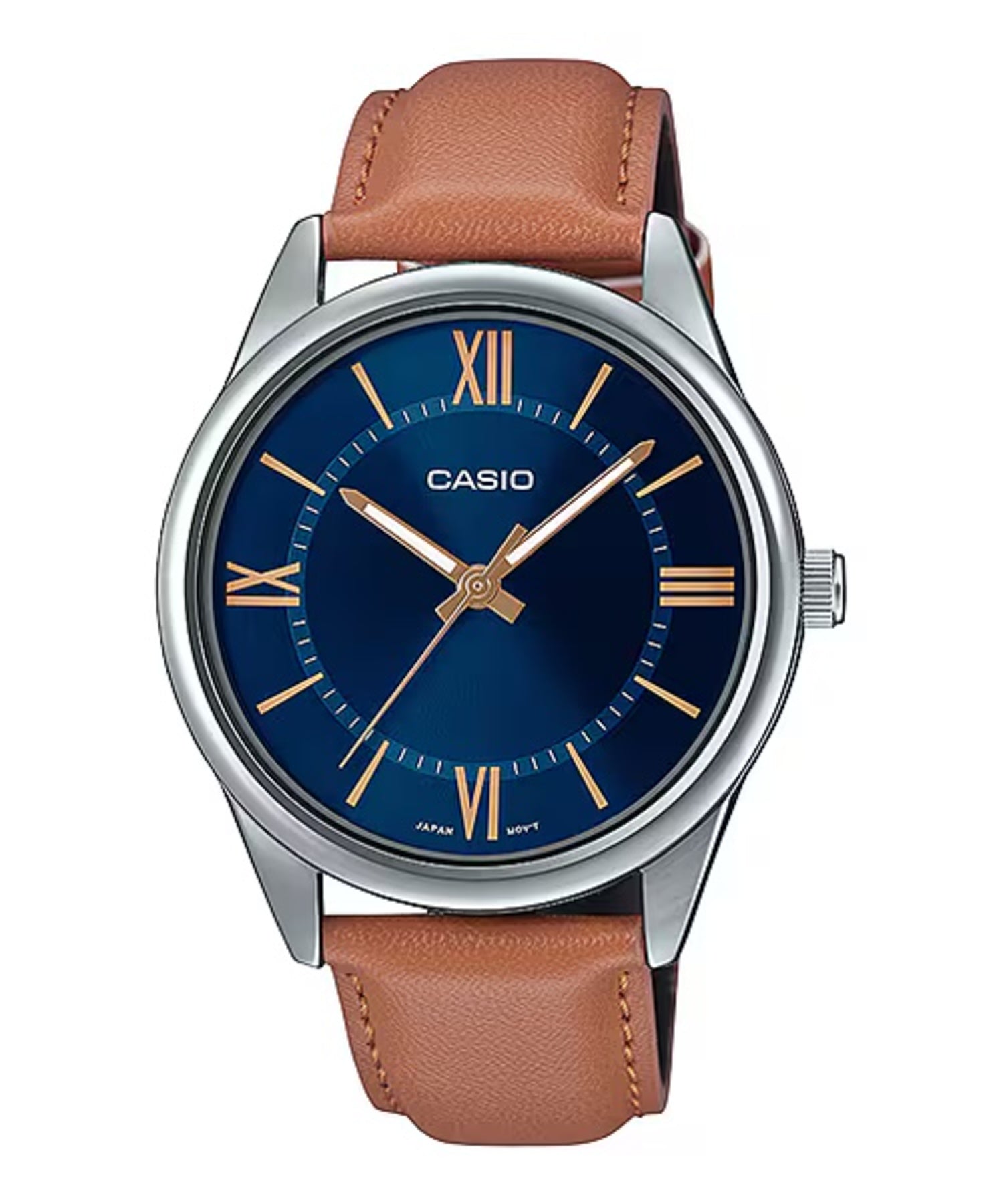 Casio Men Brown Leather Watch with Blue Dial - MTP-V005L-2B5UDF