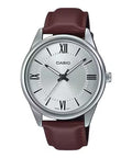 Casio Men Silver Dial Brown Leather Strap Watch - Casio_MTP_V005L_7B5UDF
