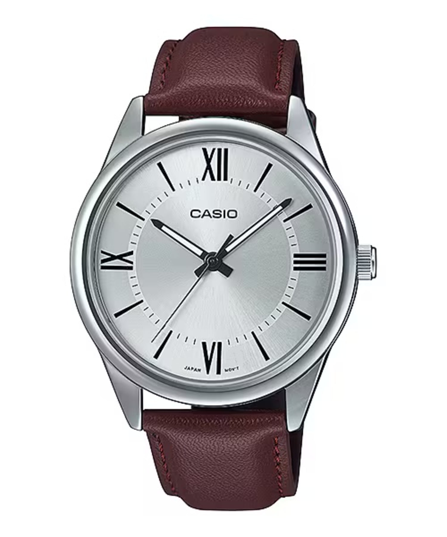 Casio Men Silver Dial Brown Leather Strap Watch - Casio_MTP_V005L_7B5UDF
