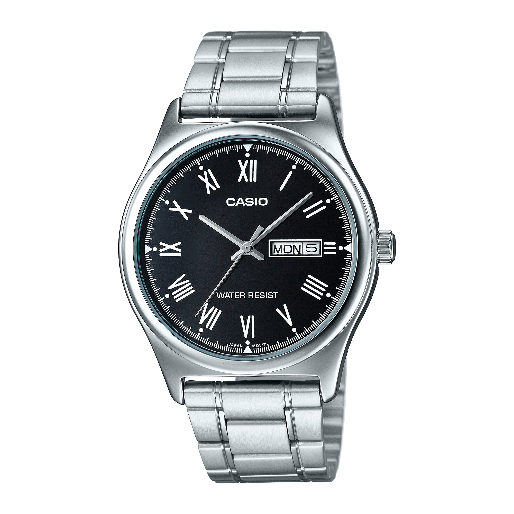 Casio Men Black Dial Analog Watch with Day Date Stainless Steel Bracelet - MTP-V006D-1BUDF