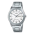 Casio Men White Dial Day Date Analog Watch with Stainless Steel Bracelet - MTP-V006D-7B2UDF