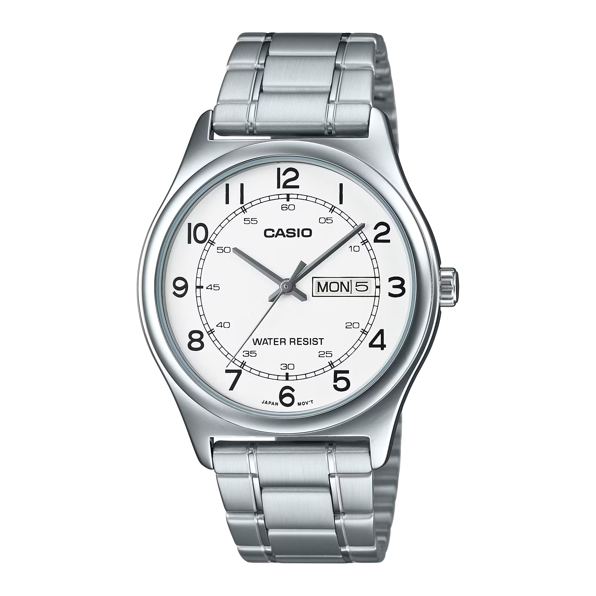 Casio Men White Dial Day Date Analog Watch with Stainless Steel Bracelet - MTP-V006D-7B2UDF