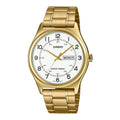 Casio Men Gold Analog Watch with White Dial and Day-Date Display - MTP-V006G-7B