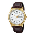Casio Men Gold-Tone Case Brown Leather Strap Watch - MTP-V006GL-7BUDF