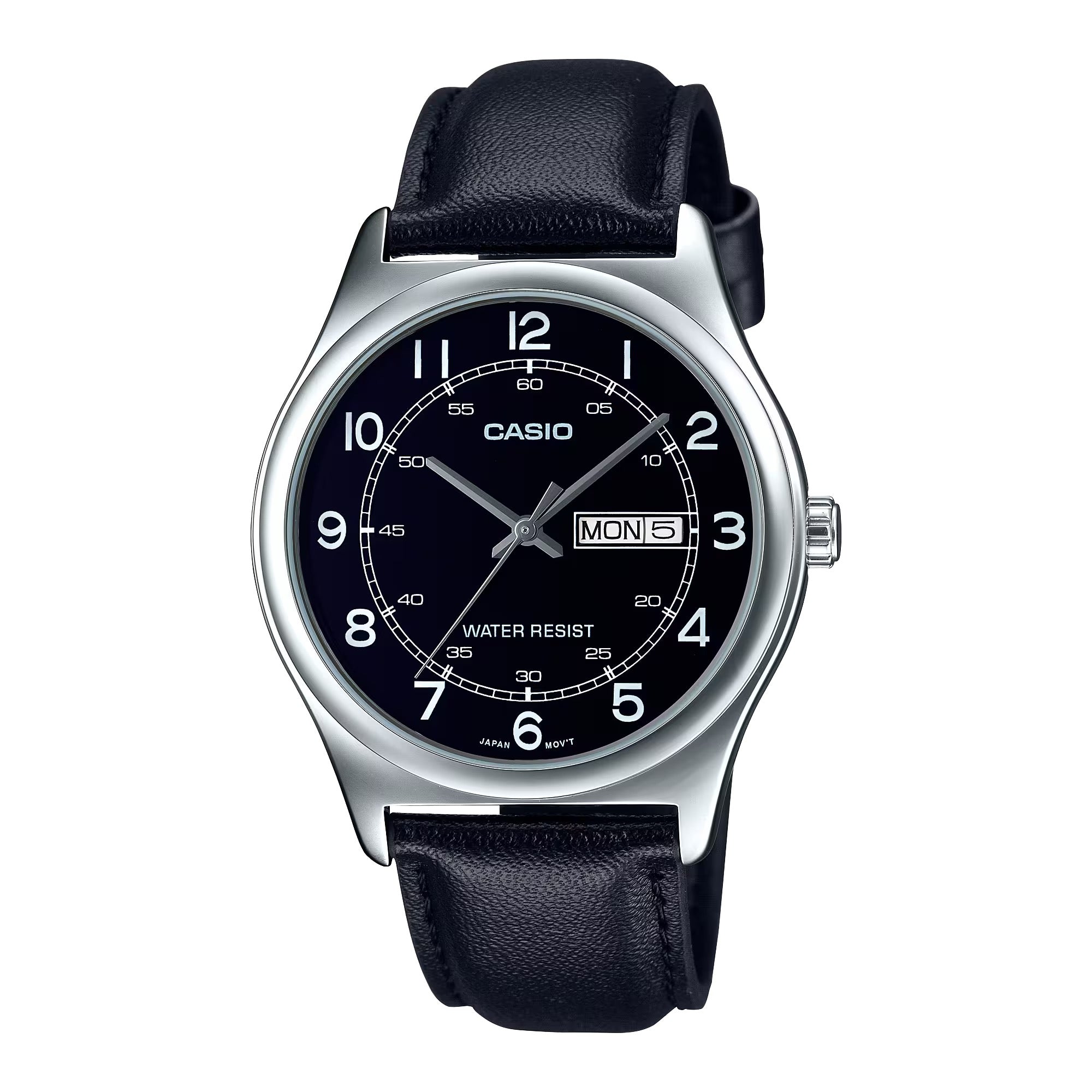 Casio Men Black Leather Watch with Black Dial - MTP-V006L-1B2UDF