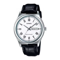 Casio Men White Roman Dial Day Date Analog Watch with Leather Strap - MTP-V006L-7BUDF