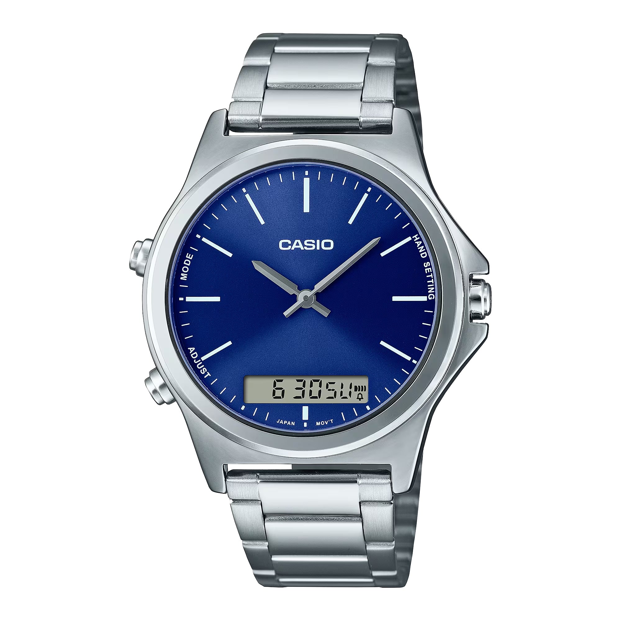 Casio Men Blue Dial Ana Digi Watch with Stainless Steel Bracelet - MTP-VC01D-2EUDF