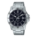 Casio Men Silver Analog Watch with Black Dial and Date Display - MTP-VD01D-1CV