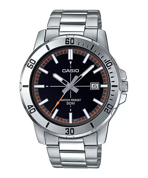 Casio Men Silver Watch with Black Dial - MTP-VD01D-1E2V