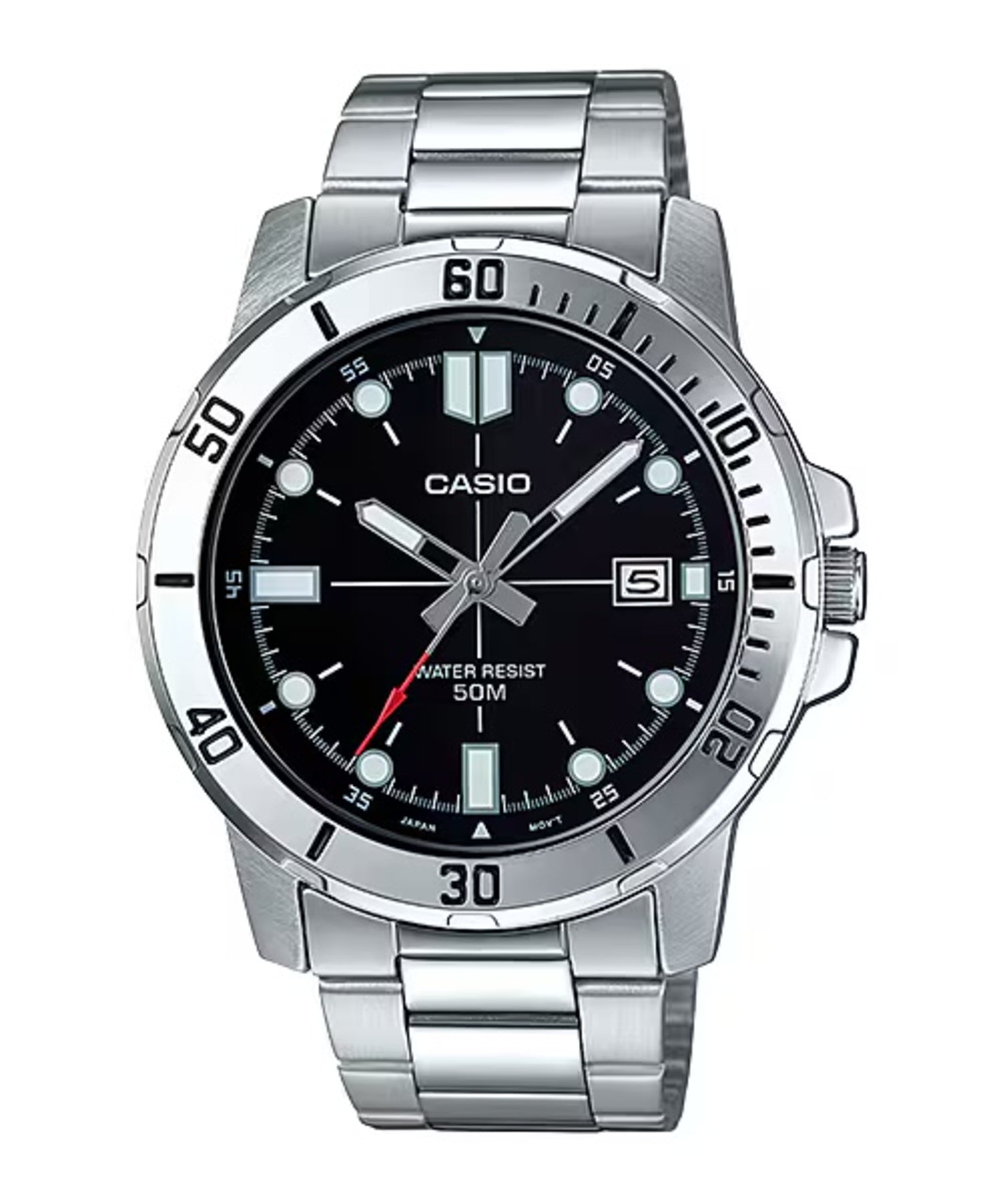 Casio Men Silver Stainless Steel Watch with Black Dial - MTP-VD01D-1EVUDF