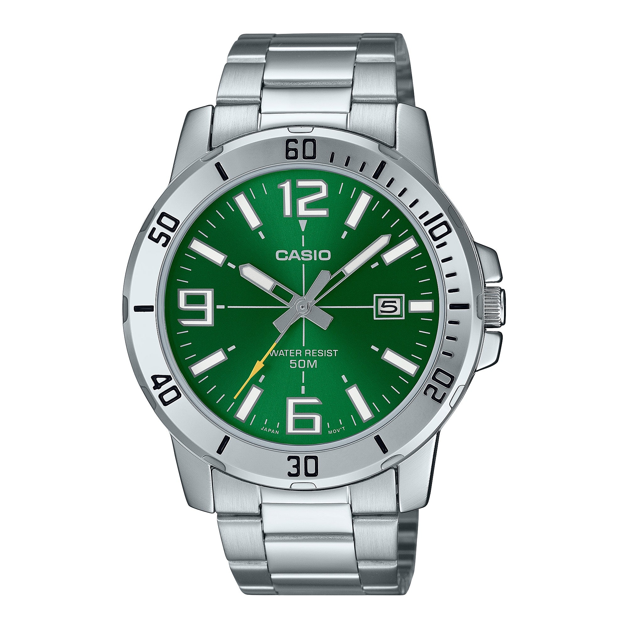 Casio Men Green Dial Stainless Steel Analog Watch - MTP-VD01D-3BVUDF