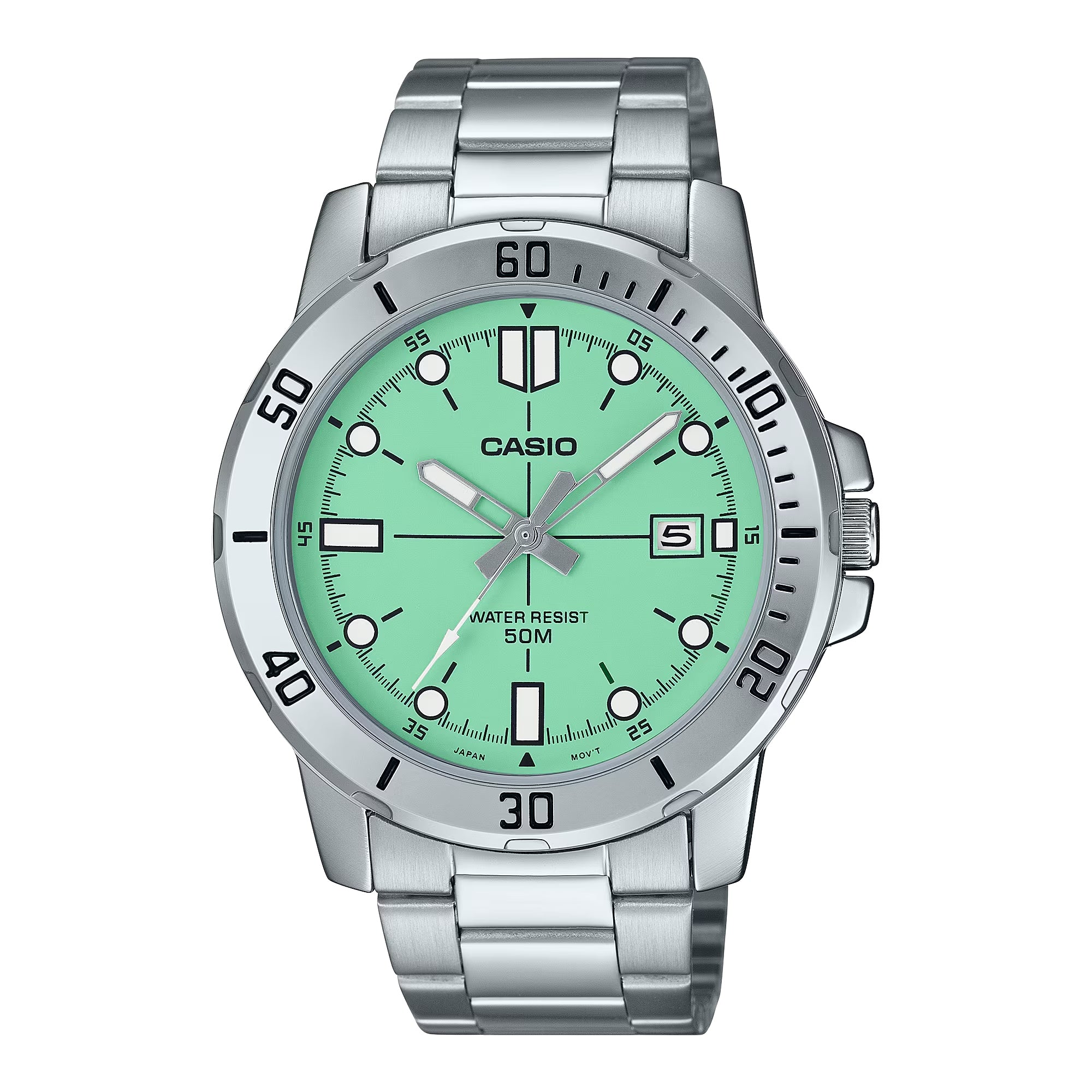 Casio Men Green Dial Analog Watch with Stainless Steel Bracelet - MTP-VD01D-3E1VUDF