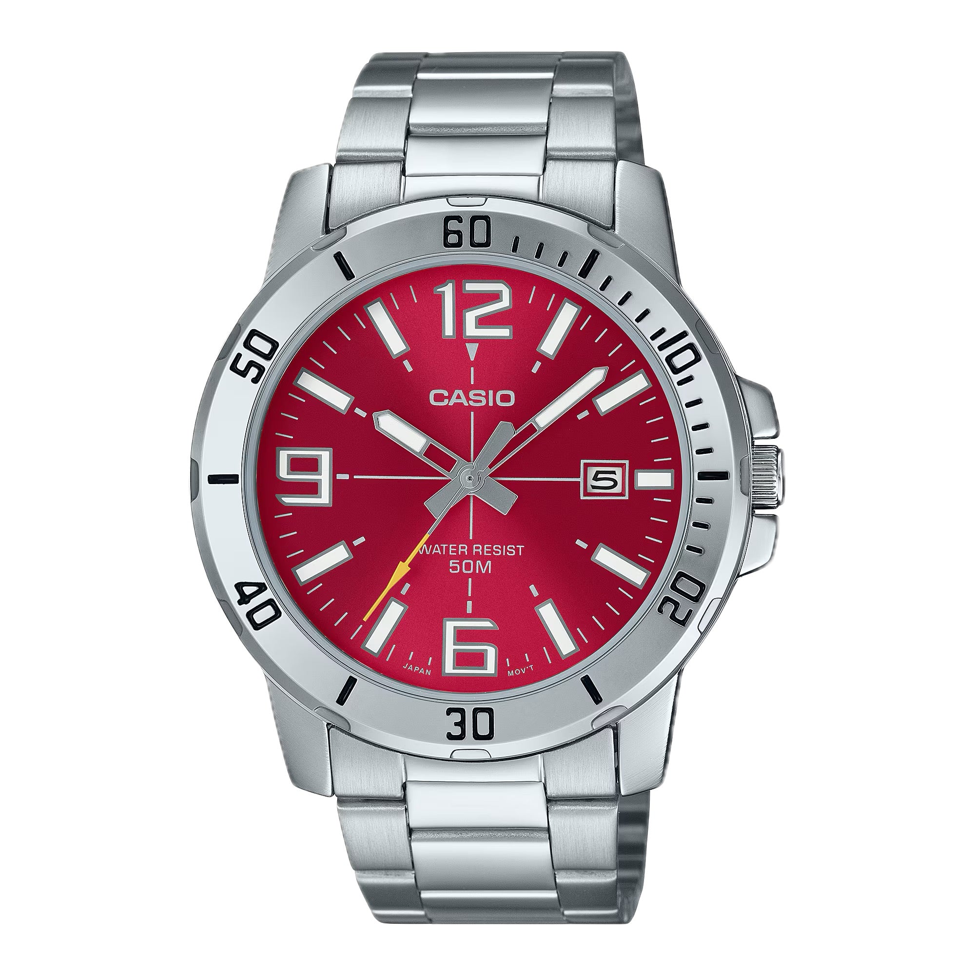 Casio Men Red Dial Stainless Steel Bracelet Watch - MTP-VD01D-4BVUDF