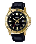 Casio Men Gold Watch with Black Leather Strap - MTP-VD01GL-1EVUDF