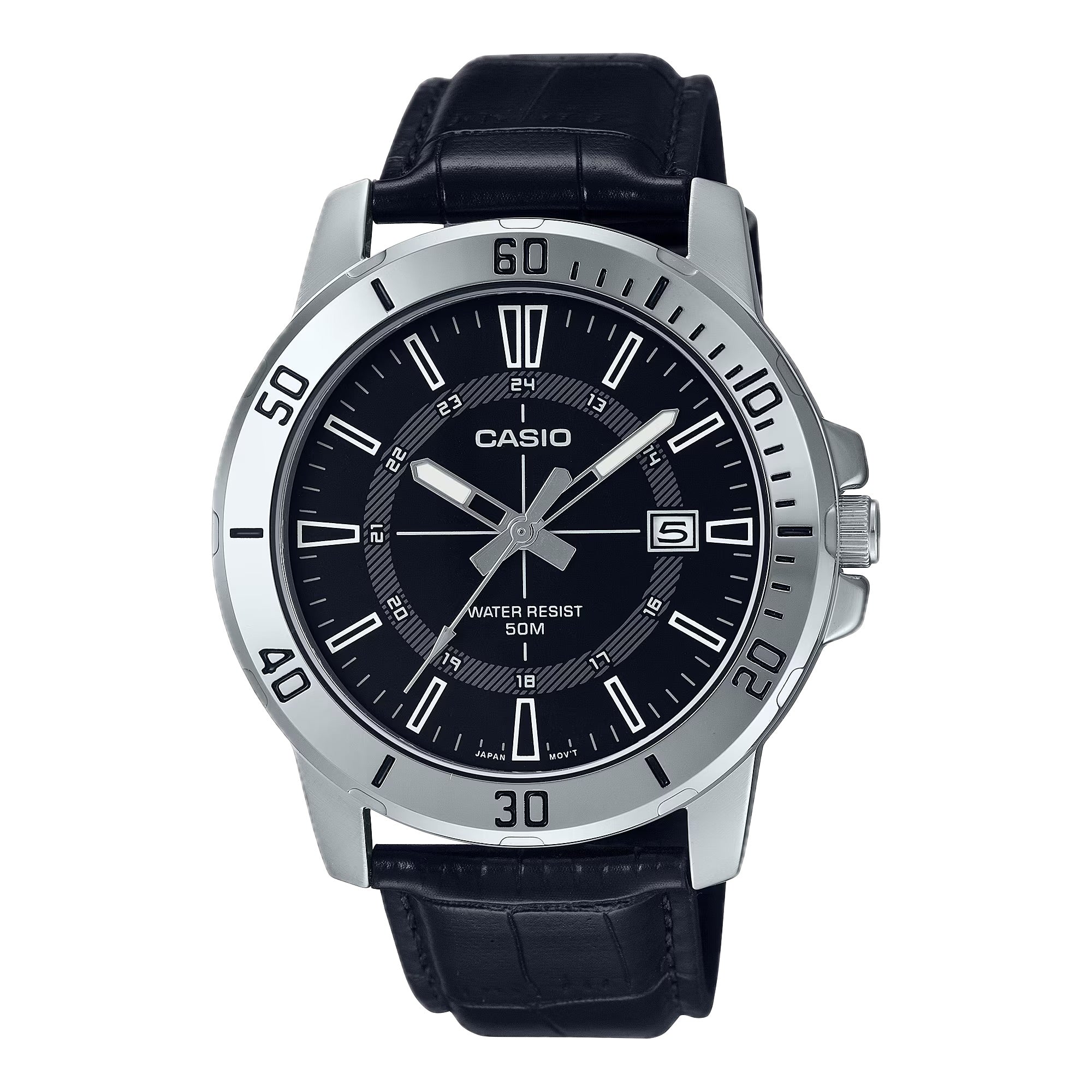 Casio Men Black Dial Leather Strap Watch - MTP-VD01L-1CVUDF